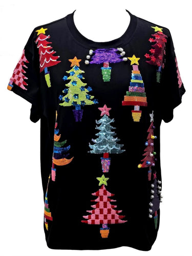 QOS Queen of Sparkles Black Colorblock Trees Tee