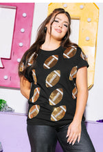 Load image into Gallery viewer, QOS Queen of Sparkles Black &amp; Gold Rhinestone Lace Football Tee