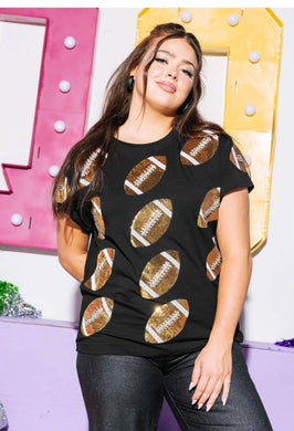 QOS Queen of Sparkles Black & Gold Rhinestone Lace Football Tee