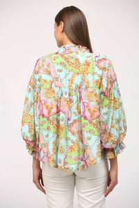 FATE Chain Print Tencel Blend Bubble Sleeve Blouse