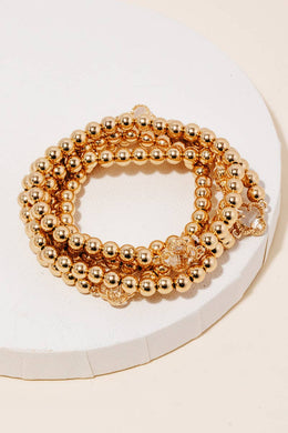 Anarchy Street - Layered Metallic Beaded Elastic Bracelet Set