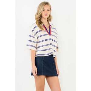 THML - Short Sleeve Striped Knit Top