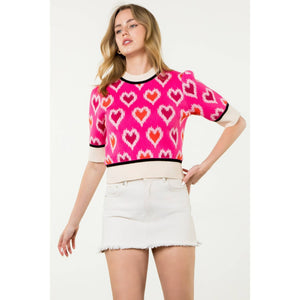 THML - Heart Knit Short Sleeve Top