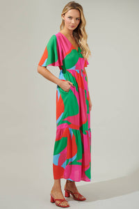 Sugarlips - Milton Abstract Pismo Button Down Flutter Maxi Dress