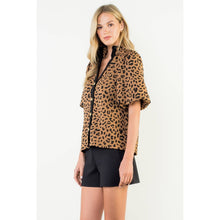 Load image into Gallery viewer, THML - Puff Sleeve Contrast Trim Cheetah Print Top