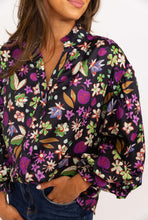 Load image into Gallery viewer, Karlie Floral Satin Button Puff Sleeve Top