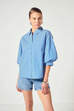 English Factory Blue Stripe Balloon Sleeve Shirt