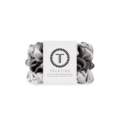 TELETIES - Silk Hair Scrunchie | Small | Silver Flames