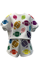 Load image into Gallery viewer, Queen of Sparkles White Multi Fuzzy Football Top