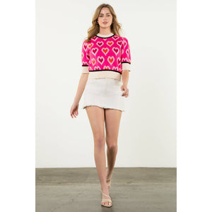 THML - Heart Knit Short Sleeve Top