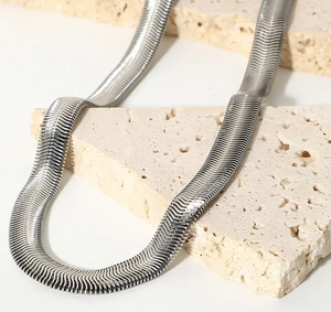 HoopLa Style - Snake Wheat Herringbone Stainless Steel Necklace