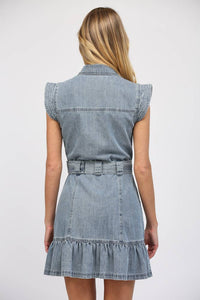 FATE Button Front Washed Denim Dress