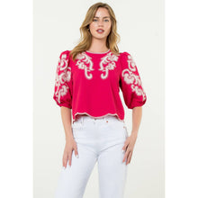 Load image into Gallery viewer, THML - Embroidered Puff Sleeve Textured Top