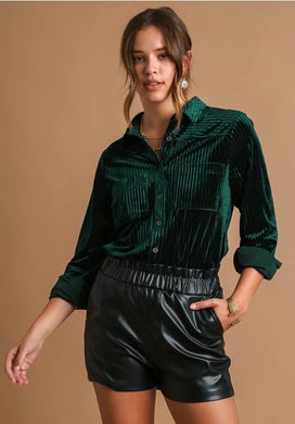 Striped Textured Velvet Button Down