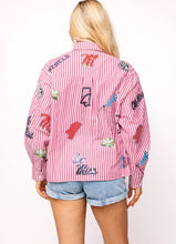 Load image into Gallery viewer, QOS Queen of Sparkles Licensed Ole Miss Mini Icon Striped Button Down