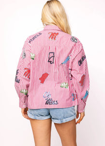 QOS Queen of Sparkles Licensed Ole Miss Mini Icon Striped Button Down
