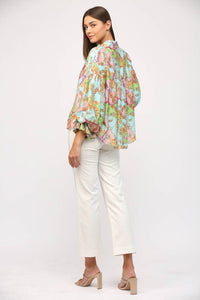 FATE Chain Print Tencel Blend Bubble Sleeve Blouse