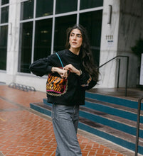 Load image into Gallery viewer, QOS Queen of Sparkles Tiger functioning purse on shoulder