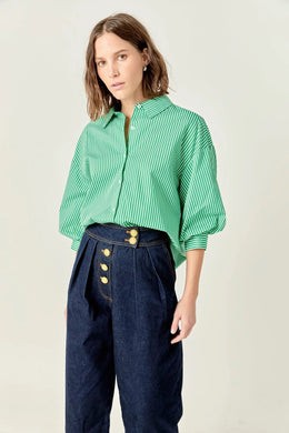 English Factory Green Stripe Balloon Sleeve Shirt