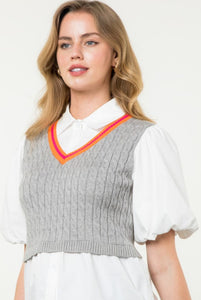 THML Poplin Sleeve Knit Top