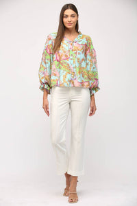 FATE Chain Print Tencel Blend Bubble Sleeve Blouse