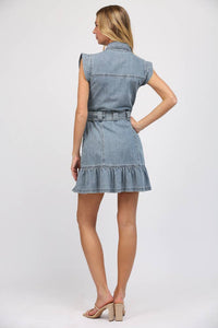 FATE Button Front Washed Denim Dress