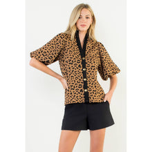 Load image into Gallery viewer, THML - Puff Sleeve Contrast Trim Cheetah Print Top