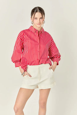 English Factory Red Stripe Balloon Sleeve Shirt