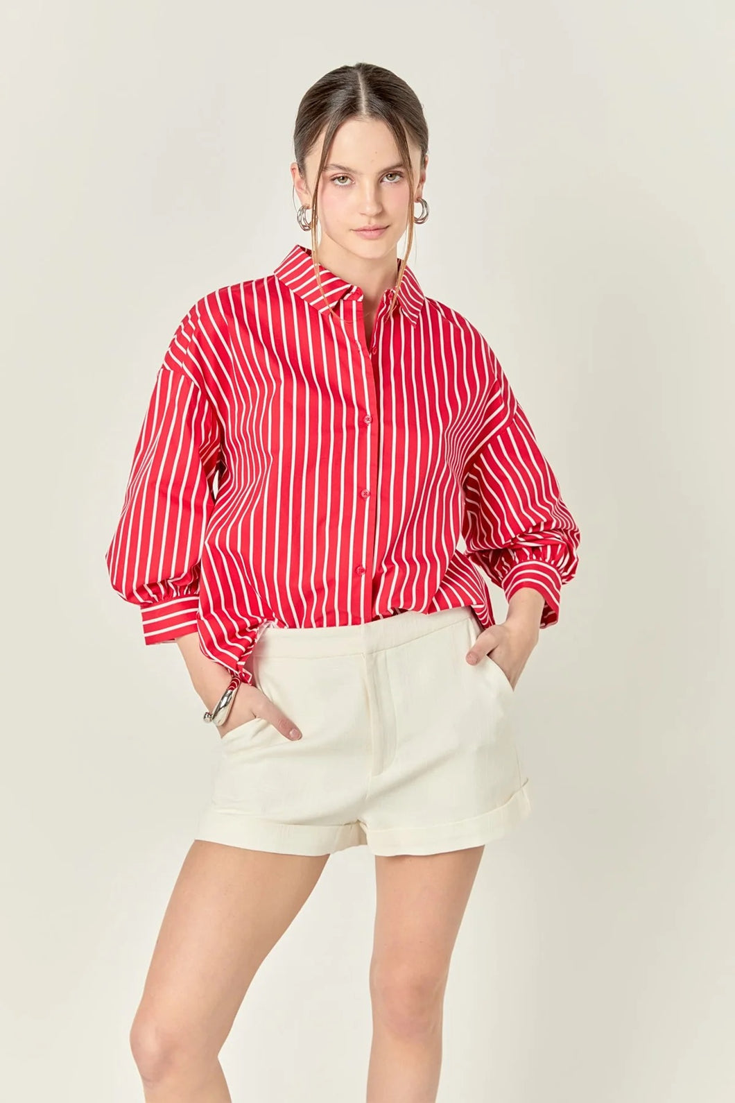 English Factory Red Stripe Balloon Sleeve Shirt