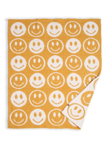 ComfyLuxe Kids Cozy Happy Face Blanket Yellow & White
