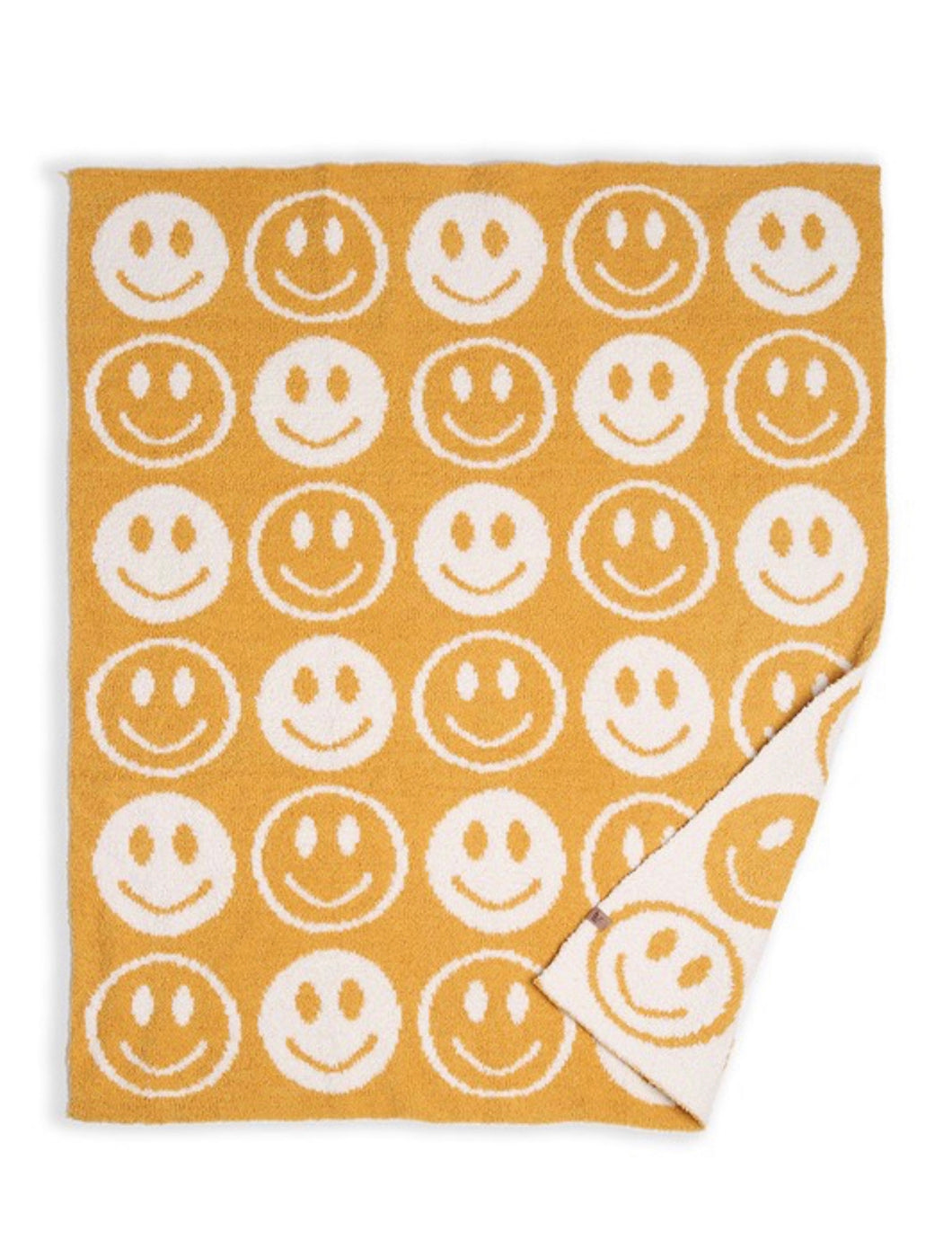 ComfyLuxe Kids Cozy Happy Face Blanket Yellow & White