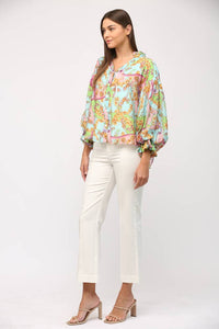 FATE Chain Print Tencel Blend Bubble Sleeve Blouse