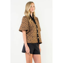 Load image into Gallery viewer, THML - Puff Sleeve Contrast Trim Cheetah Print Top
