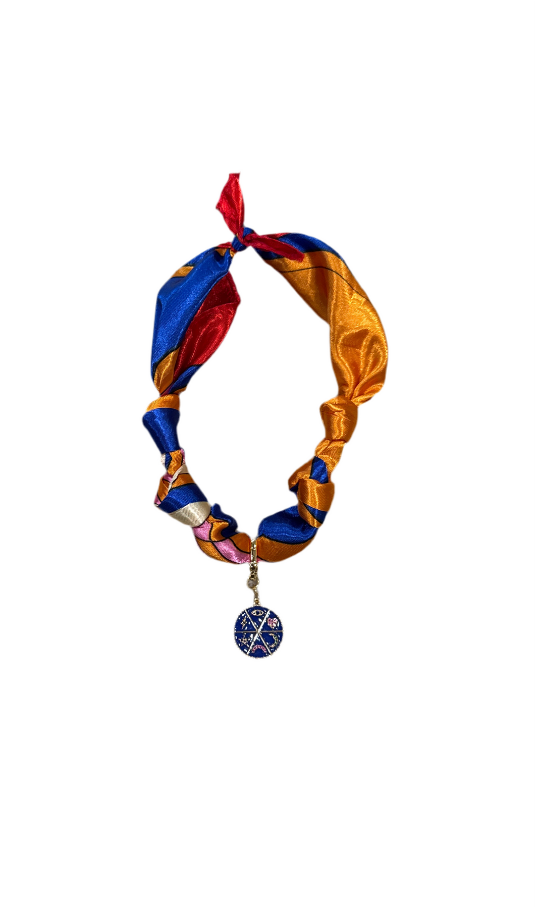Scarf Necklace with Blue Enamel Charm