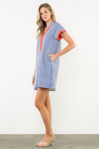 THML Contrast Trim Split Neck Dress