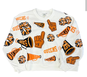 Queen of Sparkles Orange & Black Cheers Queen Icon Sweatshirt