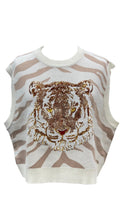 Load image into Gallery viewer, QOS Queen of Sparkles White &amp; Tan Tiger Face Tiger Head Sweater