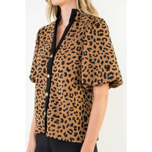 Load image into Gallery viewer, THML - Puff Sleeve Contrast Trim Cheetah Print Top