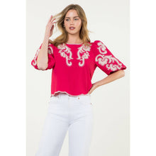 Load image into Gallery viewer, THML - Embroidered Puff Sleeve Textured Top