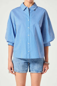English Factory Blue Stripe Balloon Sleeve Shirt