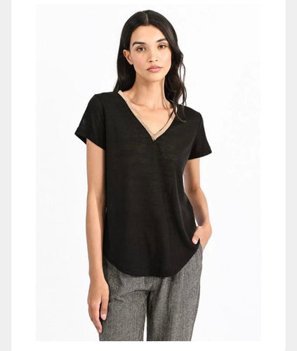 Molly Bracken Flamed V-Neck Tee Black