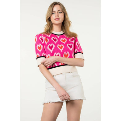 THML - Heart Knit Short Sleeve Top