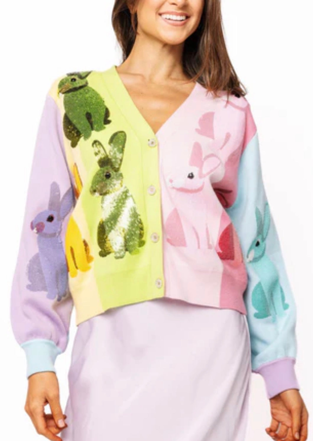 QOS Queen of Sparkles Rainbow Easter Bunny Cardigan – Lindsay Kate