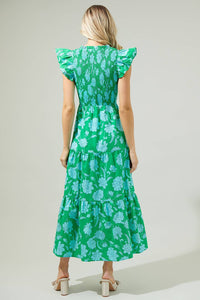 Sugarlips - Waterlilly Floral Sunfire Smocked Bodice Tiered Midi Dress