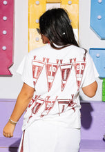 Load image into Gallery viewer, QOS Queen of Sparkles Red &amp; White Football Pennant Tee