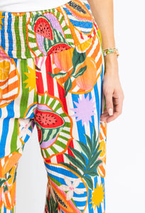 Karlie Tropical Island Fruit Smock Waist Pant