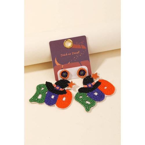 Anarchy Street - Beaded Witches Hat Boo Halloween Dangle Earrings