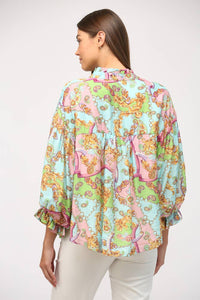 FATE Chain Print Tencel Blend Bubble Sleeve Blouse