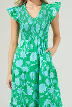 Load image into Gallery viewer, Sugarlips - Waterlilly Floral Sunfire Smocked Bodice Tiered Midi Dress