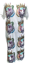 Load image into Gallery viewer, QOS Queen of Sparkles White Multi Tiger Queen Midi Tee Dress